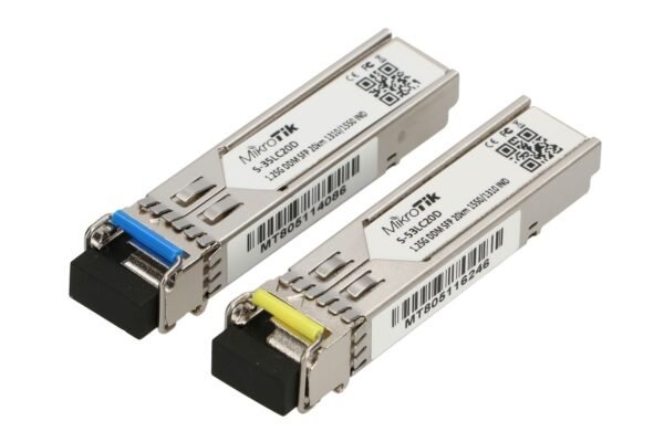 MikroTik S-3553LC20D - Módulo SFP 1,25Gb/s, 20km, Modo simple, Par (T1310nm/R1550nm) + (T1550nm/R1310nm)